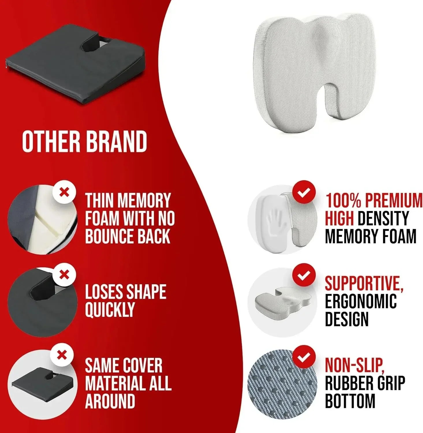 Car Booster Cushion Ergonomic Seat Cushion U-Shaped Memory Foam Rebound Tailbone Cushion Office Chair Long-Term Sitting Cushion