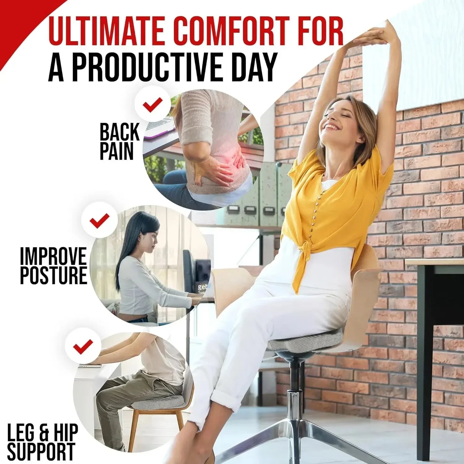 Car Booster Cushion Ergonomic Seat Cushion U-Shaped Memory Foam Rebound Tailbone Cushion Office Chair Long-Term Sitting Cushion